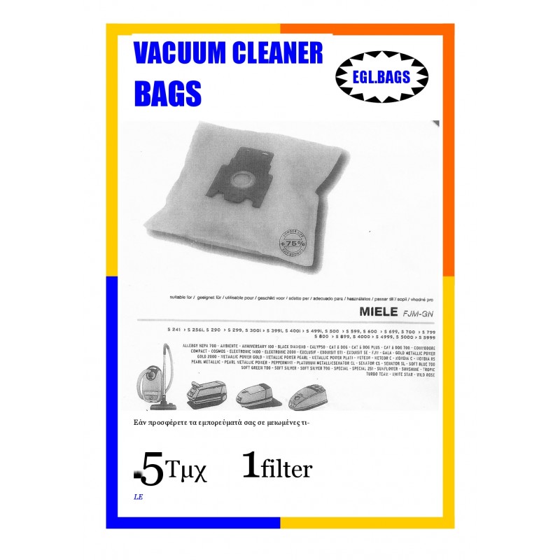  Vacuum cleaner bags for MIELE GN+FJM 5pieces+1filter